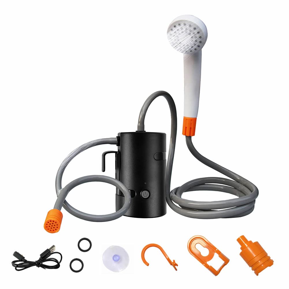 Portable Shower Outdoor Camping Shower with LED Lights, Waterproof USB Rechargeable Portable Shower for Camping, Hiking