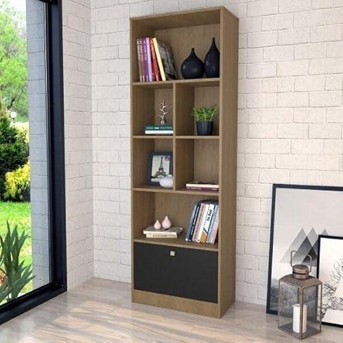 Estante para Escritório 6 Nichos 1 Porta Basculante Bali Nova Mobile Mel/preto