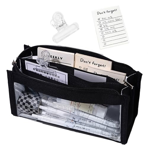 GGOOB Clear Pencil Pouch Aesthetic School Supplies Large Cute Pencil Case for Girls Preppy Pencil Case Aesthetic (Black-6 Layers,with Clip & Sticky Note) SSS230517