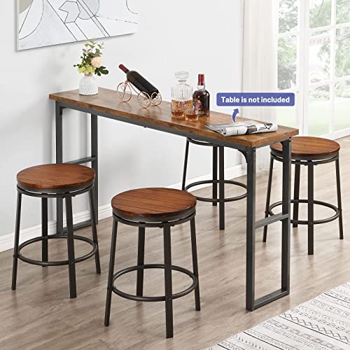 O&K Furniture 24-Inch Backless Swivel Bar Stools Counter Height, Industrial Kitchen Backless Barstools, Wood And Metal Bar Stool Chairs Set Of 2, Dark Brown #TOP1