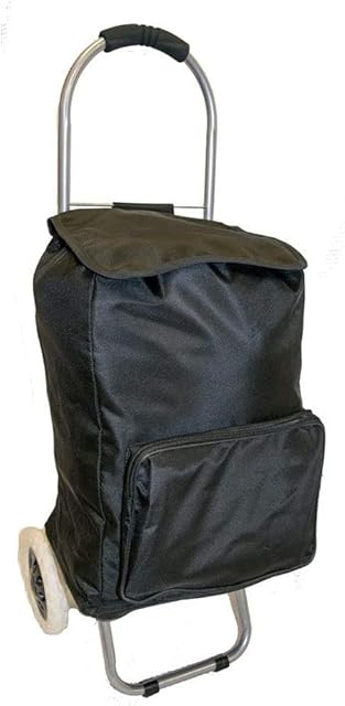 Euroshopper Shopping Trolley - Lightweight Funky Folding Wheeled Shopping Bags - Foldable Strong Waterproof Festival Trolley 2 Wheels - Push Cart Bag (Black)