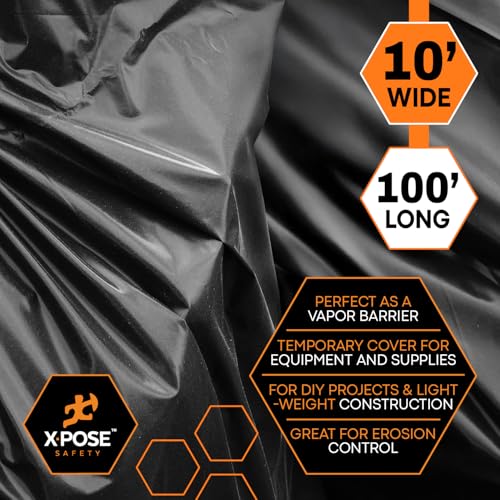 Xpose Safety Black Plastic Sheeting – 10' x 100' Roll – Heavy Duty 5.2 Mil Poly Sheet – Waterproof, Dustproof, Vapor Barrier – for Construction, Painting, Industrial Use by Xpose Safety - Image 4