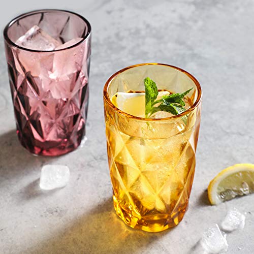 East Creek Double Old Fashioned Glasses Beverage Glass Cup,Colored Glass Drinkware 12 Ounce Water Glasses Multi Color Diamond Pattern Set Of 6 #TOP5