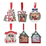 Fácil de colgar: este adorno fotográfico de Navidad viene con cinta roja, fácil de colgar en el árbol de Navidad, ventana, puerta, escaleras, chimenea y otros lugares que quieras decorar, el exclusivo adorno de fotos hace que tu temporada de vacaciones sea más significativa.