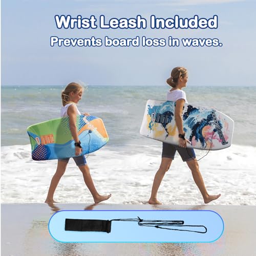 Wham-O Boogie Boards 2 Pack, 33"/37" Body Board for Beach, Lightweight Bodyboard with Wrist Leash for Beginners Kids and Adults – Curve/Wave