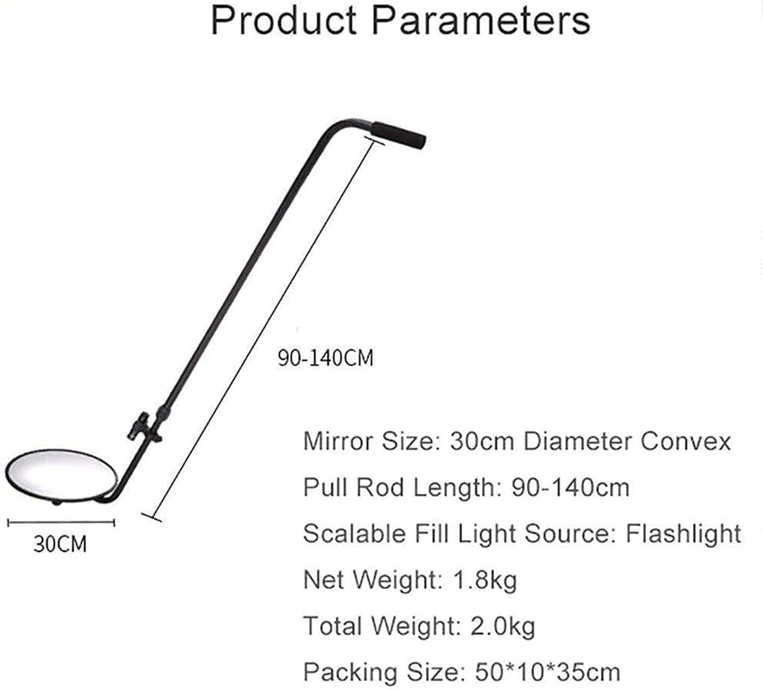 espejo de inspección coche Espejo de inspección debajo del vehículo con luz LED, espejo de inspección telescópico de seguridad for automóviles de 90-140 cm, adecuado for inspeccionar automóviles, máqu