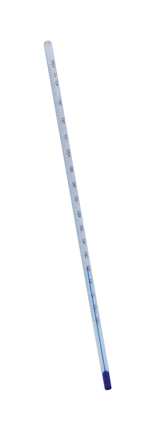 THERMCO B200CWS General Laboratory Blue Spirit Filled Thermometer, -10 to 200°C Range, 1°C Division, Total Immersion, 406mm Length