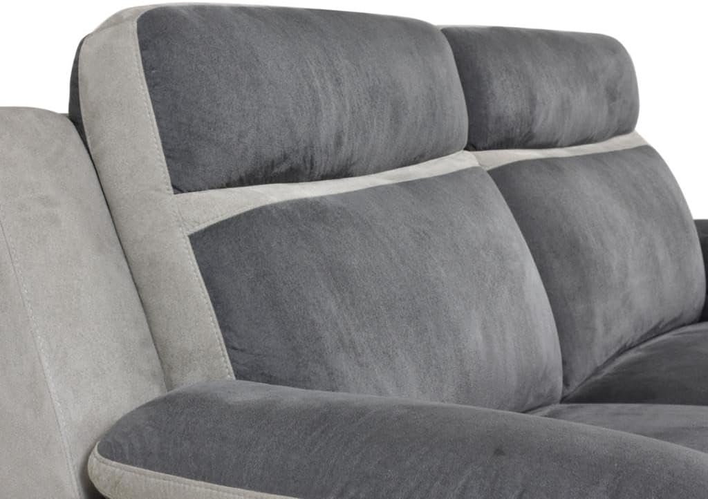Close-up of the TALCA sofa's backrest and armrest, showing microfiber texture.
