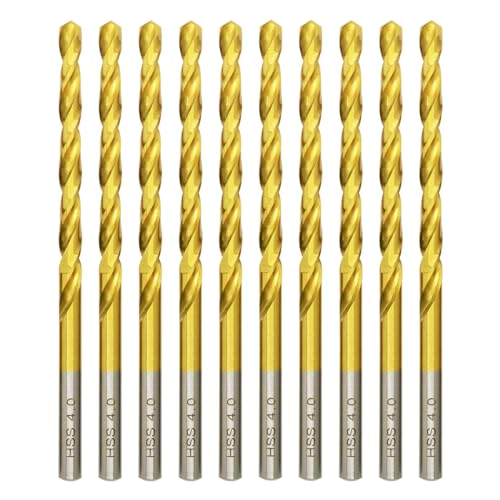 Image of Hilpaty HSS-TiN Drill Bit 4.0mm x 75mm x 10pcs Titanium Coated Twist Drill Bits for Metal, Stainless Steel, Non Ferrous, Cast Iron, Wood