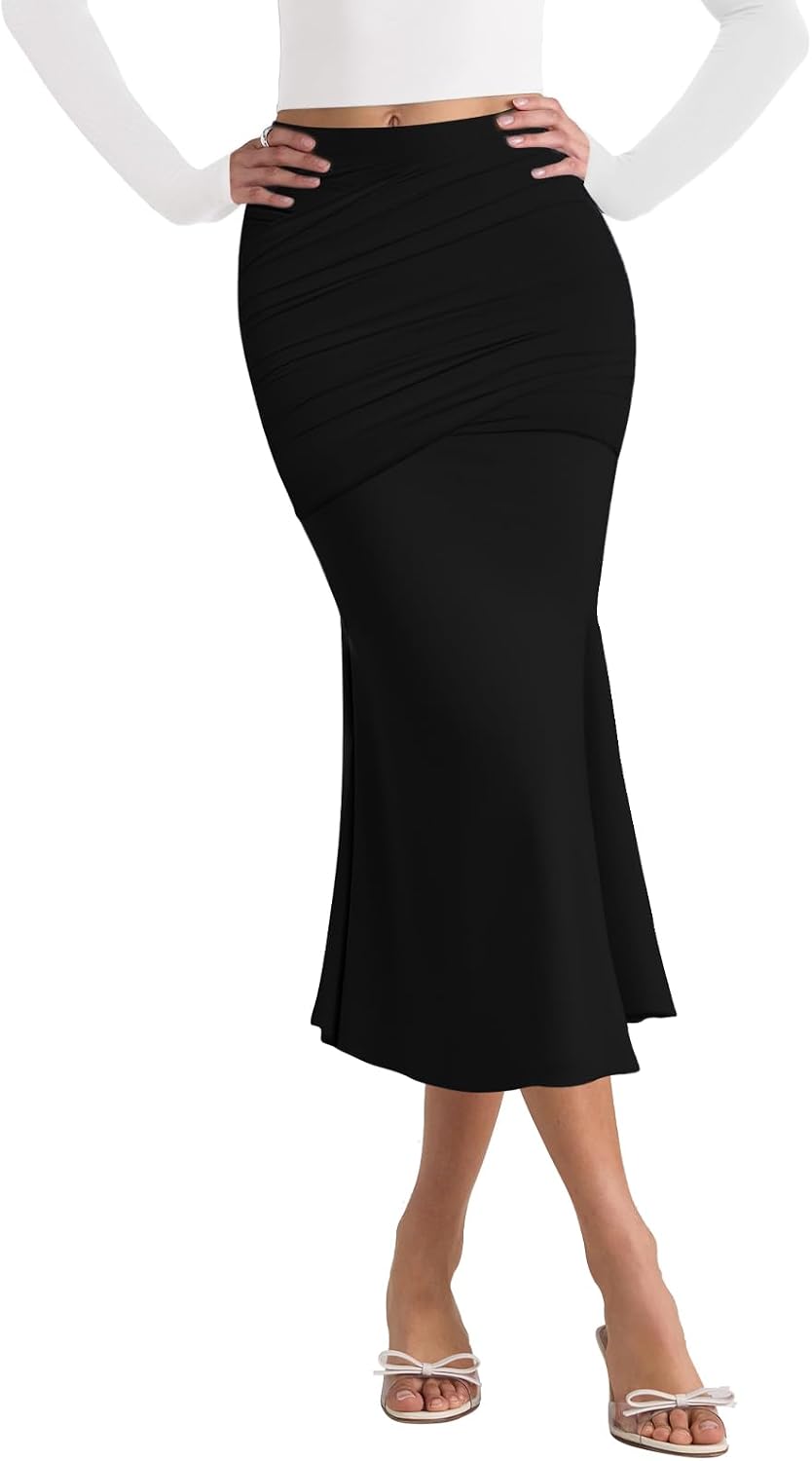 Pasgreson Women’s Fishtail Midi Skirts High Waist Mermaid Bodycon Skirts Stretch Work Business Pencil Skirt