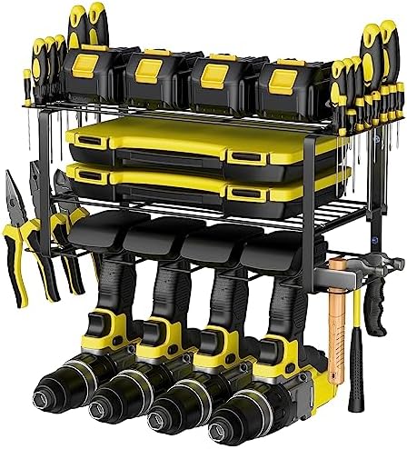 Qinos Power Tool Organizer, Drill Holder Wall Mount, Heavy Duty Tool Shelf 3 Layers Tool Rack Cordless Drill Holder, Garage Tool Organizers and Storage Rack, Storage Separate Drill Holder