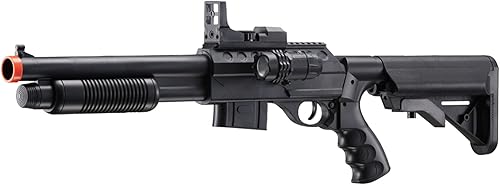 Miniatura 5 de M0581 Bomba de acción de Airsoft escopeta con alcance, luz y construcción duradera de ABS con grúa