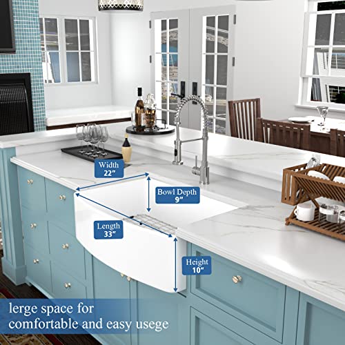 33 White Farm Sink - Donsdey 33"×20" Farmhouse Kitchen Sink Curved Apron Front White Fireclay Ceramic Porcelain Single Bowl Farmer Kitchen Sink Basin #TOP3