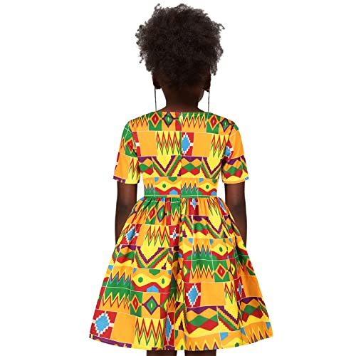Kids Girls Africa Traditional Dashiki Dress Ethnic TribaI Print Long Dress Short Sleeve Round Neck for Teen Girls4