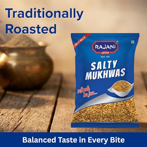 Image of RAJANI Salty Mukhwas 1Kg Pouch, Digestive Mukhwas with Saunf & Dhanadal | Crunchy, Roasted & Salted Fennel Seeds Mouth Freshener | After-Meal Premium Mukhwaas | After Meal Snacks | Helps Digestion