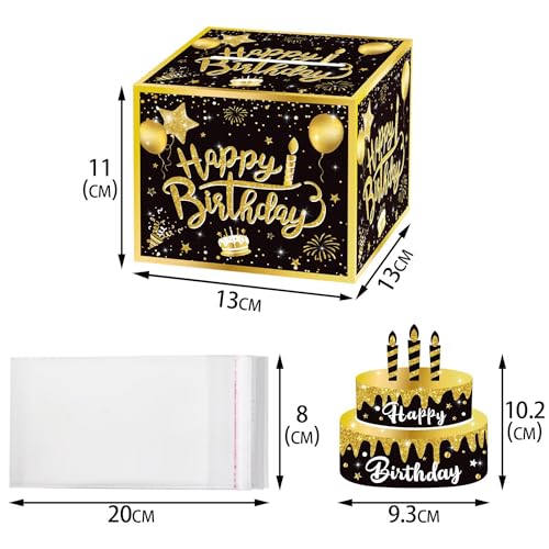 H&W Birthday Money Box for Cash Gift Pull,Black Gold Surprise Box Gift Box for Money,Money Gift Box with 30Pcs Transparent Bags,Funny Ways to Give Money as a Gift, Medium - Thumbnail 7