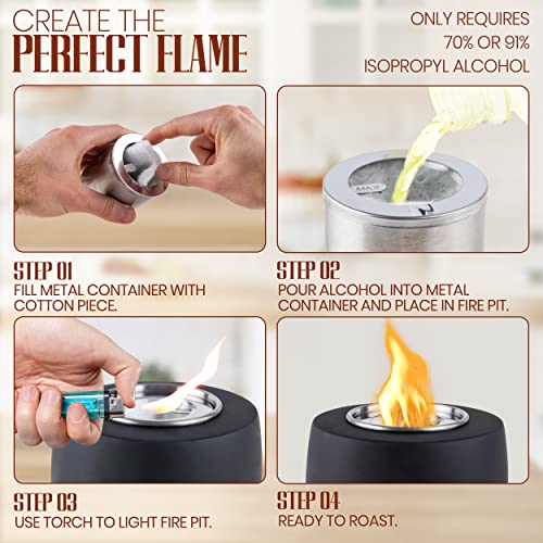 Tabletop Fire Pit, Table Top Fire Bowl With 2 Roasting Sticks | Small Fire Pit, 91% Isopropyl Alcohol Mini Fire Pits For Balcony, Patio Décor -Portable Fire Pit For Camping And Hiking | Smores Kit #TOP4