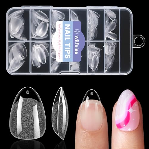 Extra Short Almond Nail Tips: 240Pcs Small Clear Almond Nails Soft Gel Fake Nail Tips for Nail Extension 12 Sizes Full Cover Clear Press on Nails for Girls for Home DIY Salon
