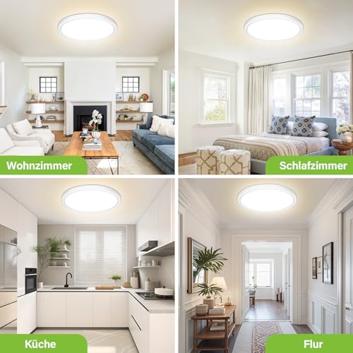 Bzavor LED Deckenlampe Effizienzklasse A 210lm/w 4000K 7W 1700lm,Rund Ø23cm LED Deckenleuchte Flach IP54 Wasserfest Lampe Panel für Küche Wohnzimmer Badezimmer Flur Schlafzimmer, Weiß, Ultra Dünn