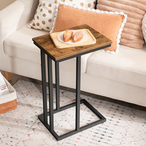 HOOBRO Stolik pomocniczy, stolik do sofy, w kształcie litery C, mały stolik kawowy, 45,9 x 24,8 x 63,5 cm, stolik do salonu z regulowanymi nóżkami, metalowy stelaż, wzornictwo przemysłowe, ciemny brąz EBF02SF01