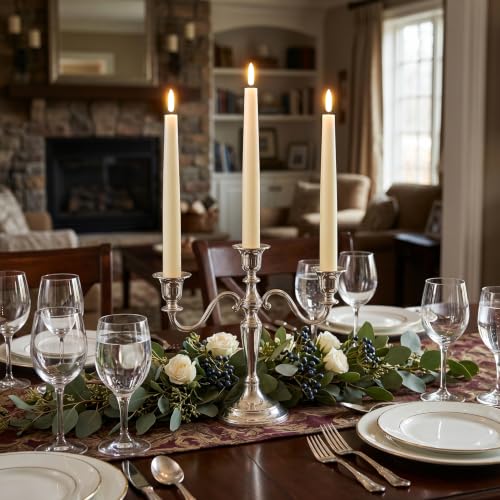 Image of GenSwin Rechargeable Flameless LED Taper Candles Battery Operated 2 Remote | Ivory, 6 Pack, Real Wax 3D Flameless Flickering, 0.78 inch x 9.84 inch, 2 /4 /6 /8H Timer, Candlesticks for Wedding & Holiday Decor