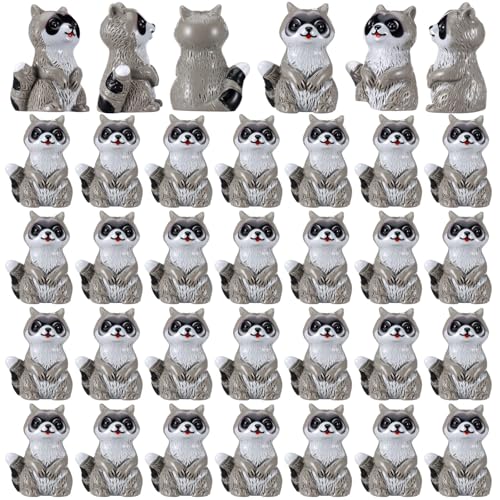 Soulchen 50 Pcs Mini Raccoon Figurine Bulk Tiny Resin Animals Miniature Small Little Cute Raccoon Figures Decor Gift for Home Cabin Lodge Rustic Cake Toppers Desktop Home Decor(Classic)