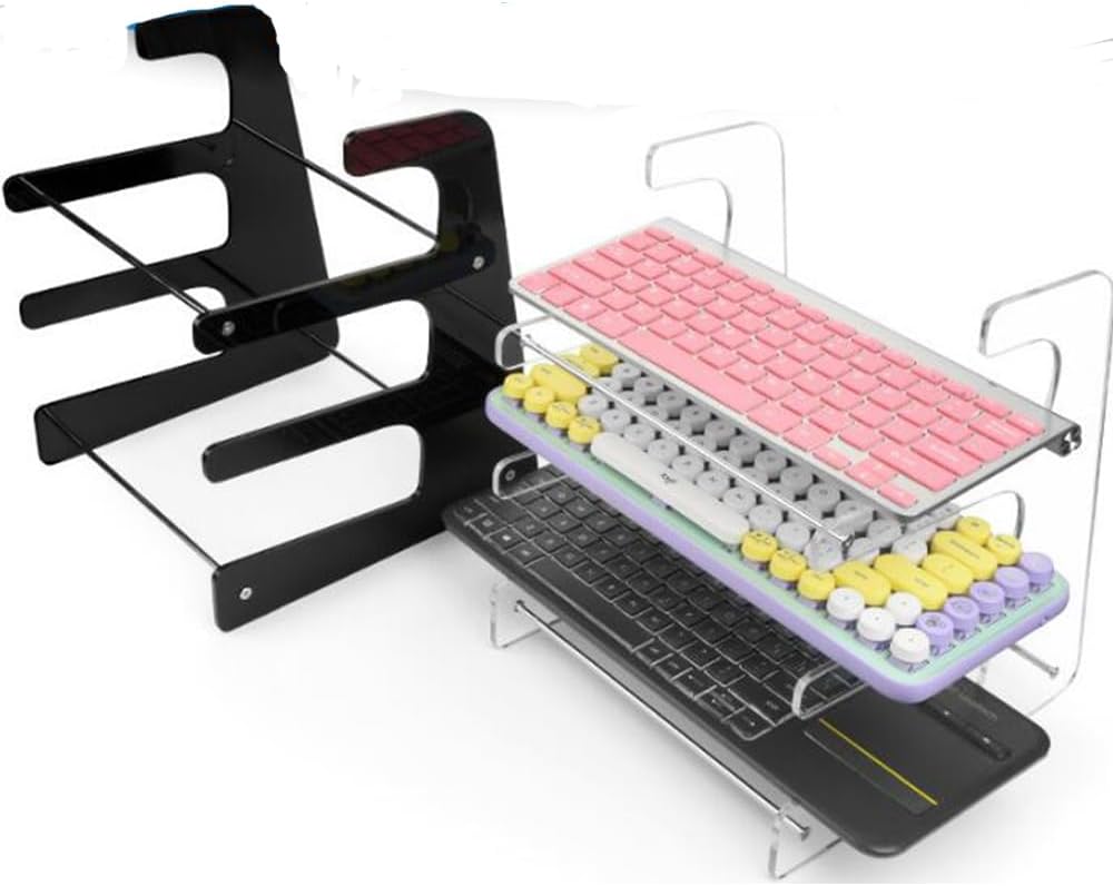 Amazon.co.jp: SUEHIODHY アクリルキーボードディスプレイスタンド クリア3段キーボードストレージホルダー タブレット写真