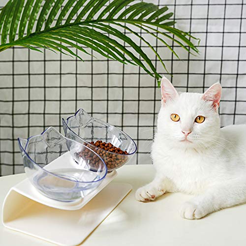 Anself Pet Dog Cat Alimentador duplo Tigela de água Tigela de proteção de pescoço Inclinação de 15 g