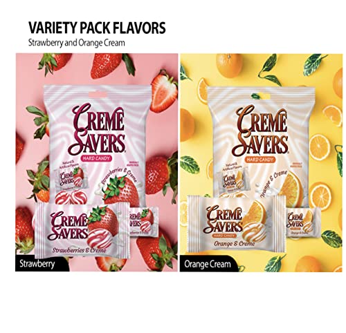 CREME SAVERS | Classic Original Individally Wrapped, Strawberries and Creme and Orange and Creme Hard Candy | 2 - PACK Variety & Sameday Shippers Card|