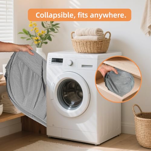 Collapsible Laundry Baskets, Tear Proof Pop Up Laundry Hamper with Lid, Dual Handles Durable Foldable Laundry Basket, Easy to Carry Laundry Hamper for Home, Laundry Room, Bedroom, Dorm, Travel Grey by BATTOO - Image 5