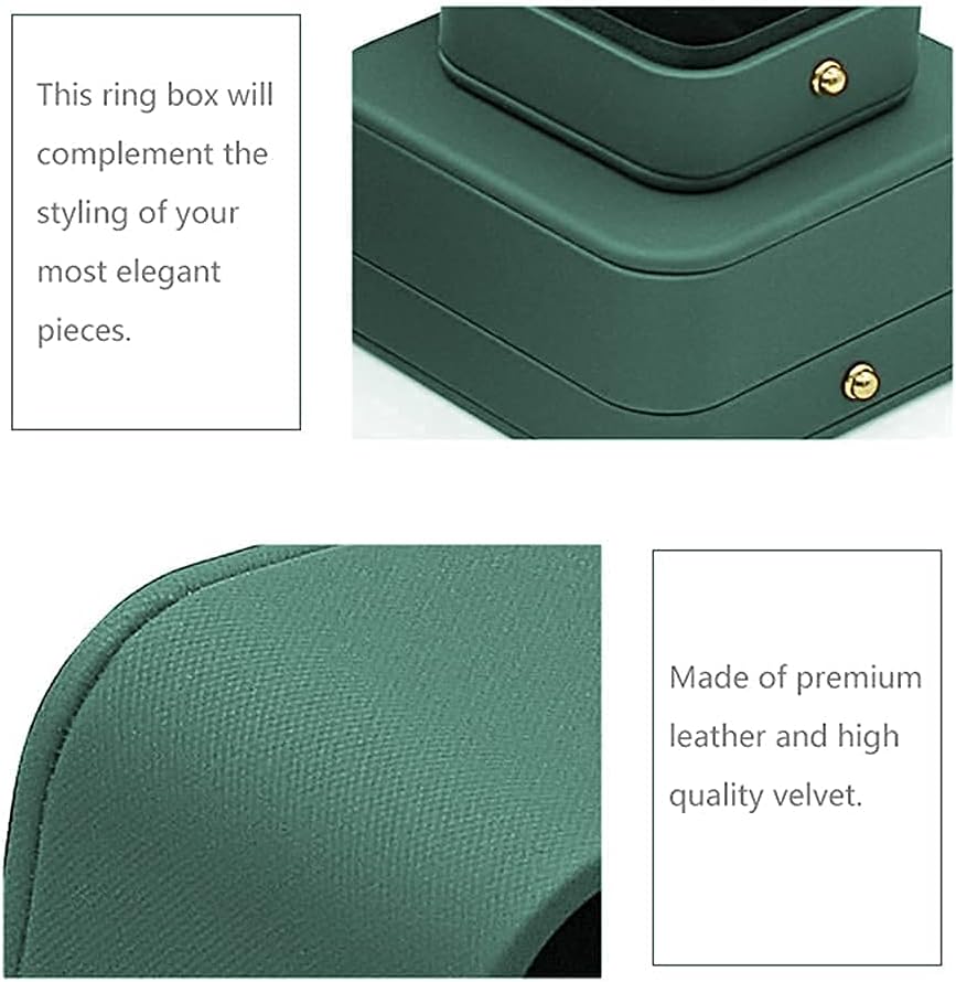Engagement Ring Box Green, Square Leather Velvet Ring Bearer Box, Premium Gorgeous Vintage Single Slot Ring Box for Proposal, Wedding, Ceremony, Anniversary, Gift - Image 5