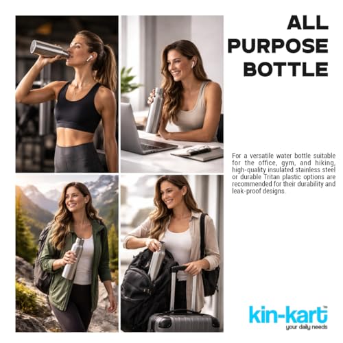 Image of Kin-Kart Water Bottles 1000 ml Stainless Steel Water Bottle 1 Litre | Eco friendly Steel BPA Free Leakproof Water Bottles for School, Office, Home, Gym (MOZER, SILVER)