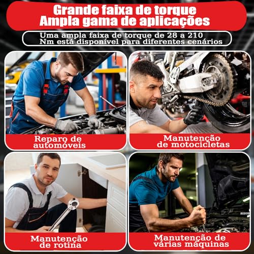 Torquimetro, Torque Ajustável Torquimetro de Estalo, 1/2 Polegadas Chave de Torque, 28-210Nm, Torqui