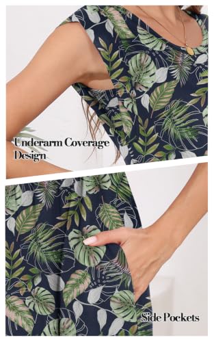 Image of DB MOON Womens 2026 Maxi Dresses Empire Waist Long Summer Dress Casual Cap Short Sleeve Sundress with Pockets