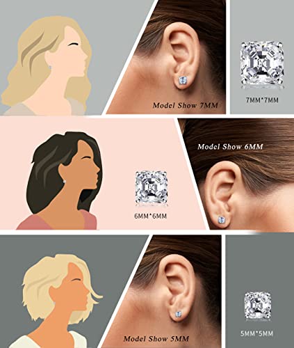 "Stunning Flame "18K Rose Gold Plated Sterling Silver Asscher Cut Cubic Zirconia Stud Earrings For Men Women(R,6 * 6) #TOP5