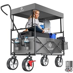 KESSER® Bollerwagen faltbar mit Dach Handwagen Transportkarre Gerätewagen klappbar mit 360° drehbare Vorder-Räder, Vorderrad-Bremse & Vollgummi-Reifen inkl. XXL Außen-Tasche, 2 Netztaschen & Abdeckung
