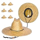 NESTANZA 6 Pack Straw Hats for Men, Bulk Wide Brim Lifeguard Sun Hats, Natural Seagrass