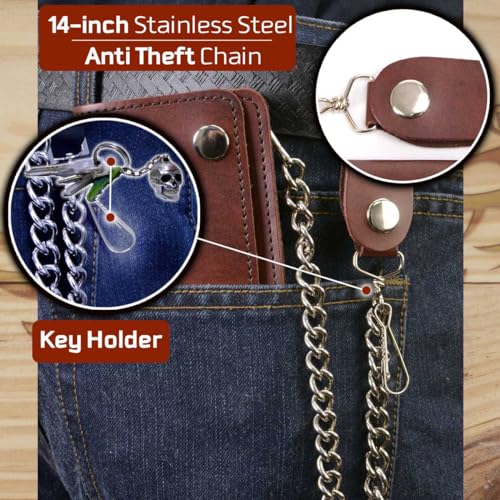 Image of Milwaukee Leather MLW7889 Men's 7.5 inch Black Premium Leather Soft Biker Wallet - Bi-Fold Anti-Theft Stainless Steel Chain