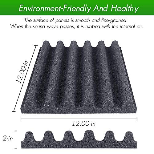 DEKIRU Acoustic Foam Arched Sound Proof Foam Panels, High Density Fire Retardant Studio Foam Wedge, Sound Proof Padding for Home Studio Acoustic Treatment Wall Decoration (12 PACK 2" X 12" X 12")