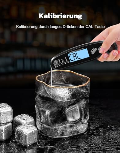 Babacom Fleischthermometer Sofortanzeige mit zwei Sonden & großem Bildschirm, Bratenthermometer mit Alarmeinstellung und Kalibrierung, Grillthermometer für Küche, Ofen, Zucker, Flüssigkeiten, BBQ