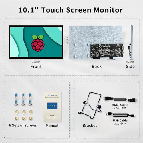 Image of HAMTYSAN Raspberry Pi Touchscreen,10 Inch Monitor HDMI,1024x600 Mini Monitor,16:9 IPS Screen Small Portable Display for Raspberry Pi 400 /4 /3 /2 /Zero /B /B+ Jetson Nano Win11 /10 /8 /7