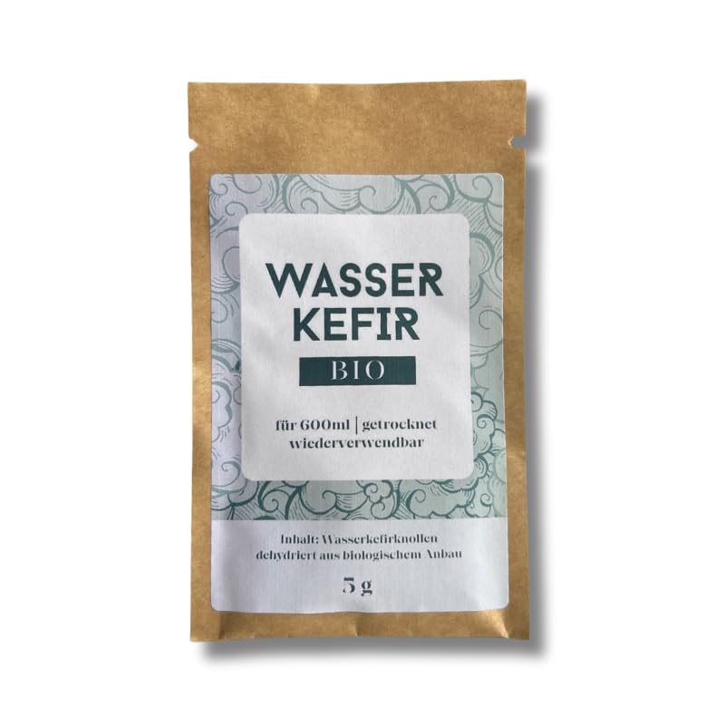 Bio Wasserkefir Starter Kultur, Getrocknete Kefirknollen für 600ml, Wiederverwendbare Fermentationskultur, Exclusiv Handel, Aachen - 5g Packung