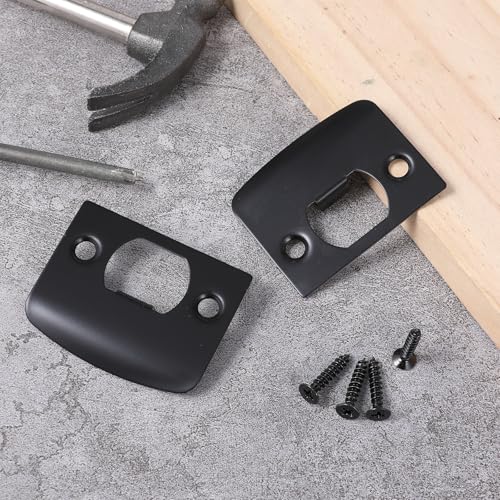 2 Pcs Universal Door Strike Plate, 2-1/4\" × 1-3/4\" Stainless Steel Extended Lip Door Latch Plates Installation Kit Round Corner Strike Plates with 4 Pcs 0.8 × 0.3 Screws for Interior/Exterior Doors