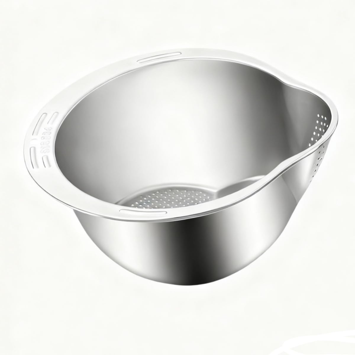 Stainless Steel Colander Bowl with Side Drainers, Multipurpose Kitchen Strainer for Washing Rice, Fruits, Vegetables, Beans, Silver