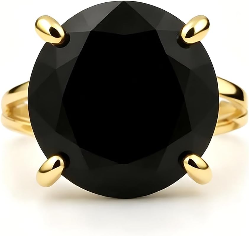 16MM Black Onyx Ring - Bold 14k Gold Rings for Women - Womens Gemstone Rings, Fashion Rings, Everyday Rings - Custom Handmade Rings
