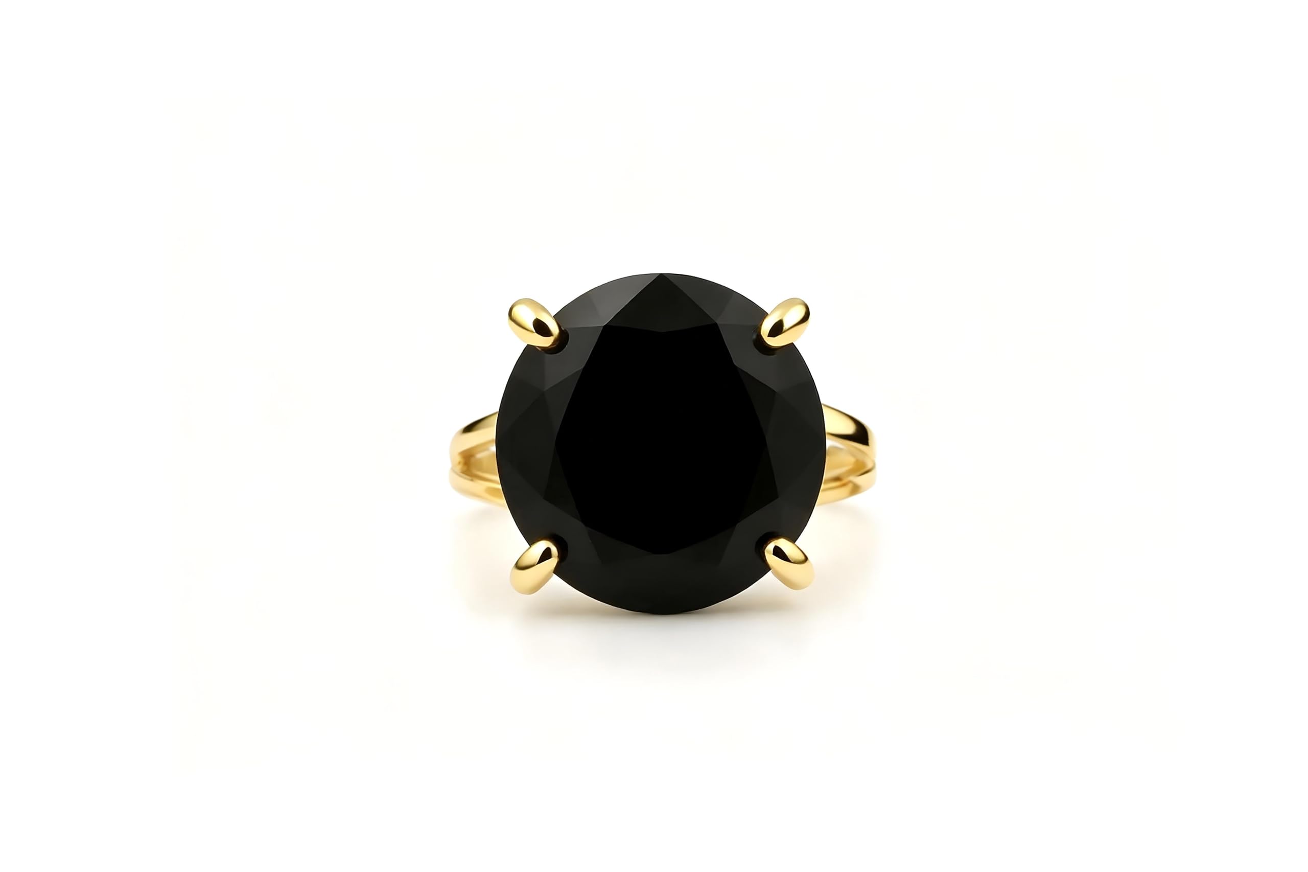 Anillo de Ónix Negro de 16MM - Anillos de Oro de 14k para Mujeres - Anillos de Piedras Preciosas para Mujeres, Anillos de Moda, Anillos para el Día a Día - Anillos Hechos a Mano