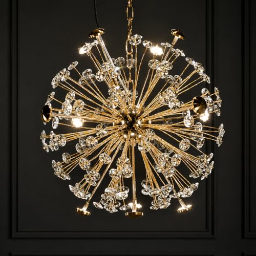 Image of Modern Crystal Chandelier for Living Room | Gold Firework Glass Pendant Ceiling Light,Size 500MM Jhumar for Dining Room, Bedroom & Hall | Decorative Starburst Flower Home Decor Lamp (Corona Shape )