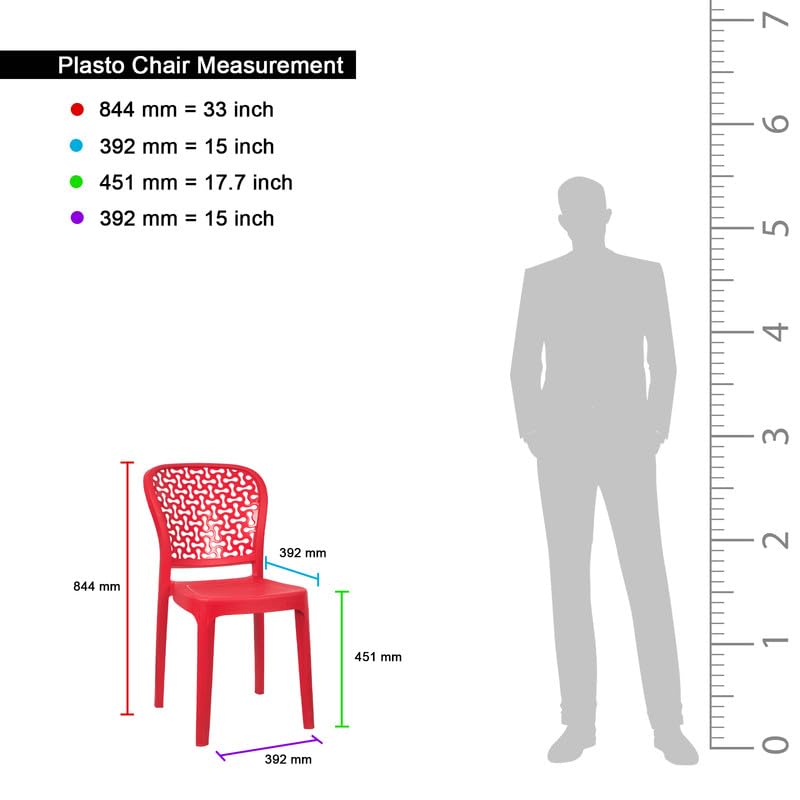 Image of Plasto Luxury Chair with Comfortable Back Posture, Without Arm, for Dining, Bedroom, Kitchen, Living Room, Garden | 150KG Capacity | Strong & Sturdy | Virgin Plastic | Red