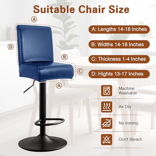 Image of PU Leather Bar Stool Covers with Backs, 4 Pack Stretch Waterproof Bar Stool Chair Covers Washable & Comfortable Barstool Covers Slipcovers with Back for Pub /Counter /Dining Room Decoration (Navy)