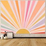 Zussun Boho Sun Tapestry Vintage 70s Sunset Sunrise Tapestries for Bedroom Aesthetic Retro Abstract Art Colorful Rainbow Classroom Tapestry Wall Hanging for Living Room Dorm (48' x 36')